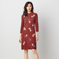 鄂尔多斯ERDOS 秋冬半高领纯羊绒提花女连衣裙