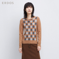 鄂尔多斯ERDOS 秋冬纯羊绒圆领提花厚款女式羊绒衫
