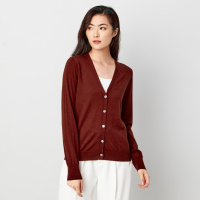 鄂尔多斯ERDOS 秋冬羊毛V领长袖开衫女式羊毛衫