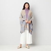 鄂尔多斯ERDOS 秋冬纯羊绒粗纺格纹160*130女款披肩