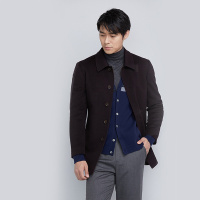 鄂尔多斯ERDOS 秋冬男装翻领工装纯色纽扣羊毛羊绒大衣毛呢外套男