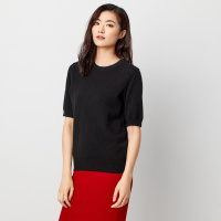 鄂尔多斯ERDOS 秋冬纯山羊绒圆领装饰基础半袖羊绒衫女士针织衫/毛衣