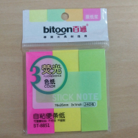 百通 BT-8851 三色荧光贴 便签本 优事贴 便条贴备忘贴 N次贴 告示贴 便条纸(1包装)