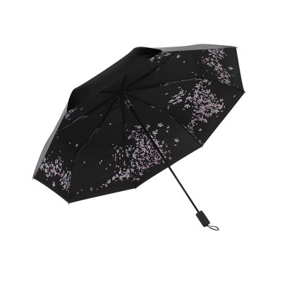 红叶雨伞 樱花伞 全遮光黑胶(UPF50+)超轻三折太阳伞防晒伞晴雨伞 黑色9903