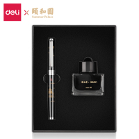 得力S168颐和园钢笔套装(黑)商务书写钢笔礼盒装 签字笔练字墨水笔F明尖（24盒起订，低于起定量不发货）