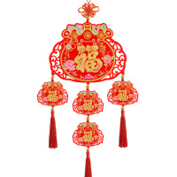 SCP 两排五福串挂件 SCP-11540 无纺布植绒 新年挂件喜庆挂壁剪纸装饰用品30*80cm （50个起订）