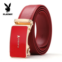 花花公子男士皮带红色自动扣真皮结婚礼物本命年猪年纯牛皮裤腰带