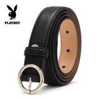 花花公子女士皮带真皮黑色时尚百搭ins风装饰配裙子牛仔裤腰带细