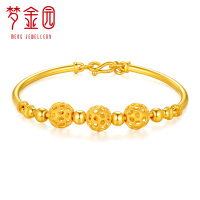 梦金园 黄金手镯 镂空圆珠足金999黄金手镯女士金镯子复古风格开口 计价 黄金首饰