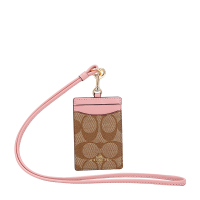 COACH 蔻驰 奢侈品 欧美时尚女士卡其拼色logo人造革配皮挂脖卡包卡套证件夹 F63274 IMP52