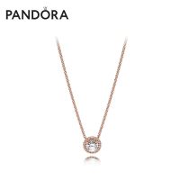 PANDORA潘多拉玫瑰金色经典优雅项链386240CZ简约气质细锁骨链 女