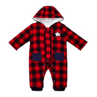 婴姿坊童装女夹棉厚连体衣连帽加厚哈衣婴儿保暖连体衣服