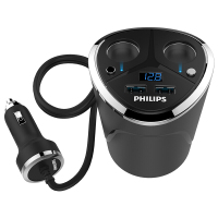飞利浦(Philips) DLP2029 车载充电器点烟器一拖四通用 双USB输出电压监测开关车充杯DLP2029