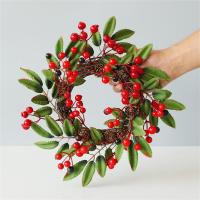 东龙浩宇 创意圣诞花环门挂小号红果樱桃圣诞树装饰花圈松果羊角藤条挂件