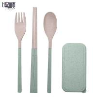 便携可伸缩式筷子勺子套装折叠筷子单人旅行环保餐具三件套收纳盒 绿色