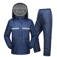 头盔式可脱卸透明大帽檐户外电动车摩托车雨衣雨裤套装 藏青色单面穿