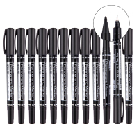 得力(7367)细杆双头多用物流油性记号笔 勾线笔会议签字笔马克笔黑色12支/盒 (支)