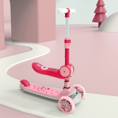 贝恩施 儿童滑板车1-3-6岁滑滑车二合一可坐可折叠 小孩踏板溜溜车 [骑、坐2用]儿童滑板车(粉色)