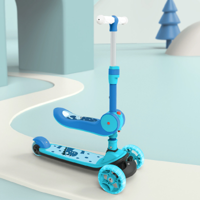 贝恩施 儿童滑板车1-3-6岁滑滑车二合一可坐可折叠 小孩踏板溜溜车 骑、坐2用.蓝色