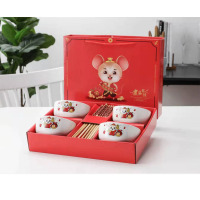 金鼠送福瓷碗礼品套装 HQ-11702套装一(起订量24套,24套/箱)4碗4筷