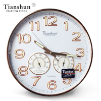 天顺(TIANSHUN) 挂钟 14寸钟表夜光 时钟 温度湿度计 石英钟表 JH