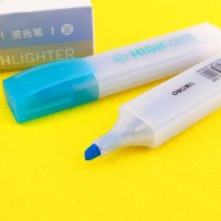 得力(s625) 荧光笔 透明笔杆荧光笔标记笔 蓝色五支