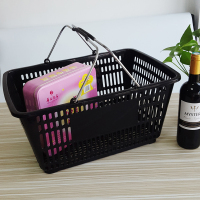 购物篮加厚超市手提篮塑料购物筐酒水篮收纳框子加大号黑色