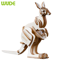 WUDE 袋鼠动物木制立体3d拼图木质diy积木玩具儿童手工拼装模型组装插片摆件圣诞礼物