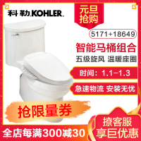 科勒马桶五级旋风虹吸艾黛儿连体式坐便器5171配智能盖板18649T组合