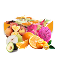 礼盒(金桔500g+阿克苏4个+赣南橙6个+红心火龙果2个+香梨4个+牛油果4个)新鲜当季水果送礼