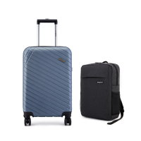 外交官时尚银蓝色拉杆箱+黑色背包