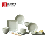 顺祥 陶瓷餐具 碗 碗碟套装 简约北欧素雅 26头带筷子餐具套装 米罗 灰绿色