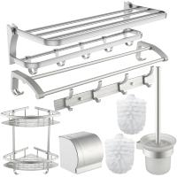 箭牌(ARROW)卫浴五金毛巾架 毛巾架卫生间 浴巾架免打孔粘胶 浴室挂件套装 太空铝置物架壁挂AE5629TZ-6P