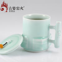 古婺窑火 玉青瓷功夫茶具 陶瓷茶杯礼盒包装 家用简约带盖单杯大容量养心杯对杯 小杯