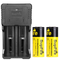 supfire 两节带保护板黄色26650锂电池+双槽专用充电器套装 适用18650锂电池AC26-HB