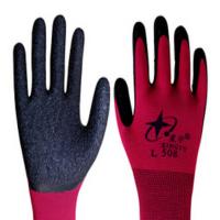 星宇 L508 十三针彩涤纶乳胶皱纹手套 玫红纱黑胶 均码 100双装