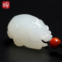 印象眸 和田玉羊脂白玉貔貅玉石吊坠 男女款浅青玉皮休瑞兽玉石挂件 附送证书