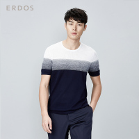 鄂尔多斯ERDOS 春夏圆领渐变网眼短袖男式针织衫