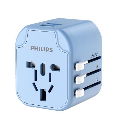 飞利浦(Philips)SPS1001A两位USB出境差旅全球224国通用转换插头蓝色适用欧标英标美标澳标插座天空蓝