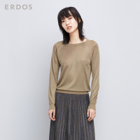 鄂尔多斯ERDOS 精纺圆领百搭休闲毛衣轻薄女士针织衫