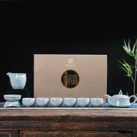 大润窑(DA RUN YAO)金砖风采蓝色哥窑茶壶 茶海 茶杯 茶漏组 10件套单套装