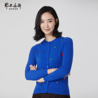 鄂尔多斯ERDOS 秋冬卡通图案装饰开衫女式羊绒衫
