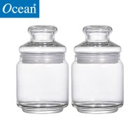 Ocean进口透明玻璃圆形罐密封罐防潮玻璃零食干果瓶茶叶奶粉罐子500ML2只