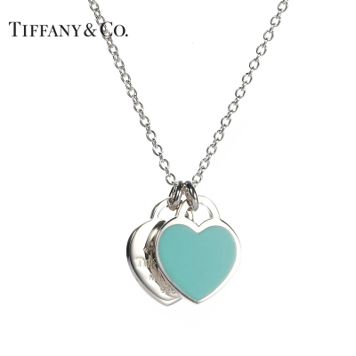 Tiffany&Co.:蒂芙尼经典款蓝色珐琅双心项链S925银(多种链长可选)