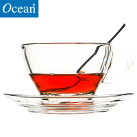 Ocean进口无铅透明玻璃咖啡杯红茶杯花茶杯子燕麦杯早餐杯260ML杯碟组合套装1套