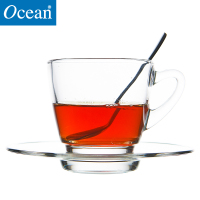 Ocean进口无铅透明玻璃咖啡杯红茶杯花茶杯子卡布奇诺杯245ML杯碟套装1套