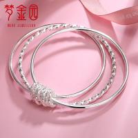 梦金园银手镯 足银999简约三生三世手环光圈银镯子 女款