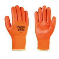 登升 809 涤纶拉绒乳胶涂层皱纹保暖手套 9码 12双装