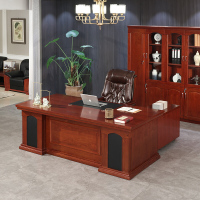 全简办公家具大班台主管办公桌老板桌总裁经理桌油漆实木贴皮大班台含侧柜小柜