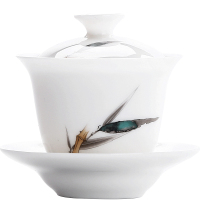 領藝 德化白瓷盖碗茶杯功夫茶具家用现代简约陶瓷泡茶器 青竹轩